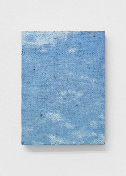 Untitled2024, oil on blue coated polypropylene, 35 x 25.5 cm